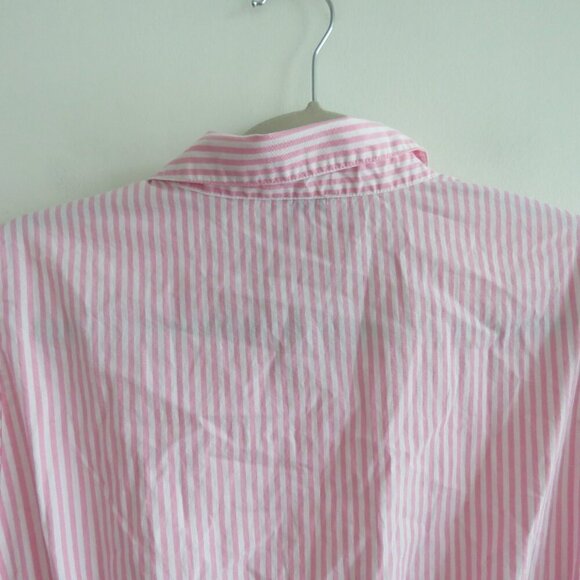 J. CREW Collared Puff Sleeve Mini Shirt Dress Striped Cotton Pink White Preppy - Picture 13 of 16